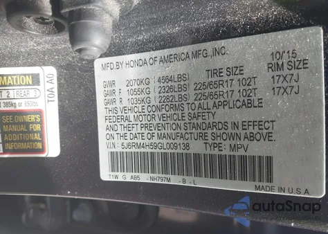2016 Honda Cr-V Ex from USA, damaged, VIN 5J6RM4H59GL009138